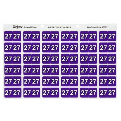 27 Side Tab Colour Coding Labels 38 x 25 mm, Purple 180 Labels