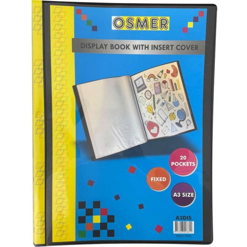 DISPLAY BOOK FIXED 20 POCKET - A3 - WITH INSERT COVER & SPINE - BLACK