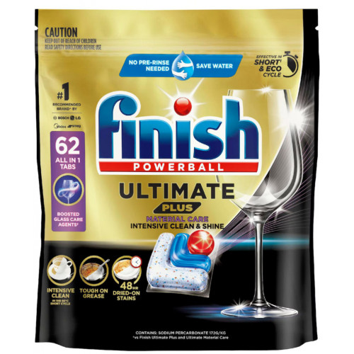 Finish Powerball Ultimate Plus Material Care Intensive Clean & Shine Dishwasher Tablets Pack of 62