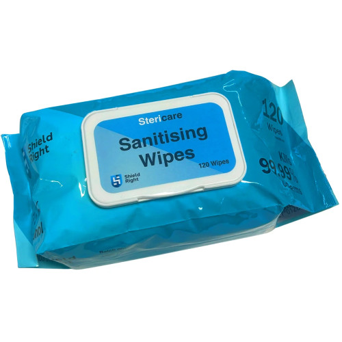SteriCare Sanitising Wipes (200 x 150mm) 75% Alcohol Kills 99.99% of Germs, Pack of 120 Wipes