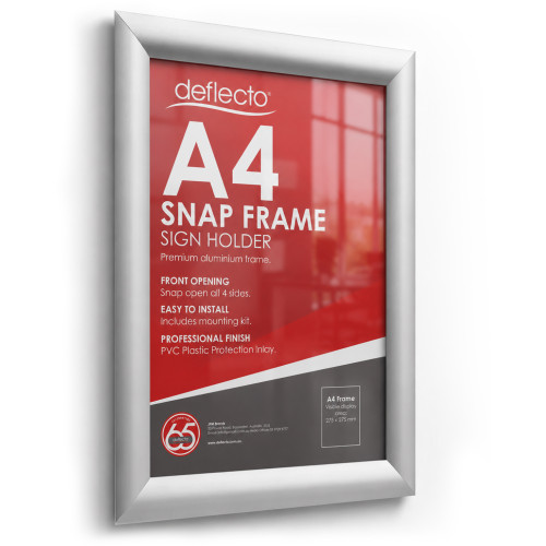 Deflecto Silver Aluminium Snap Frame – A4, Each