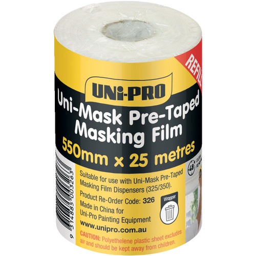 UNi-PRO Uni-Mask Masking Tape & Pull-Down Plastic Drop Sheet With Refill Range 550mm x 25m, Each