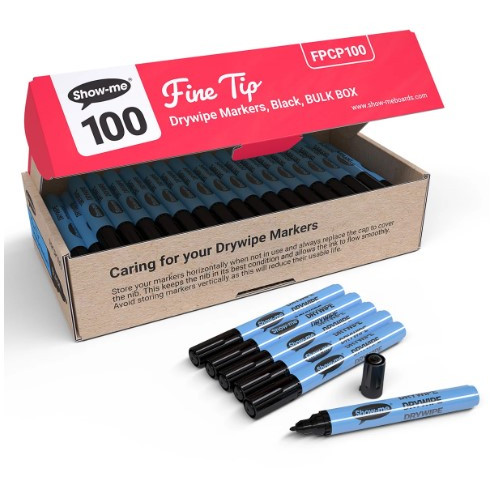 Show Me Fine Point Black Student Whiteboard Pens ( Pack of 100 Markers)