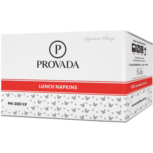 Provada Signature 1ply Quarter Fold White Lunch Napkin 30cm x 30cm, Pack of 500