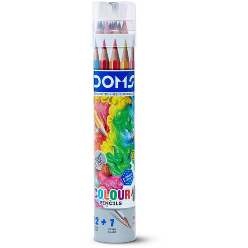 DOMS Full Size Colour Pencils Round Tin Assorted Box of 12 (Includes 1 Extra Shade and Sharpener)
