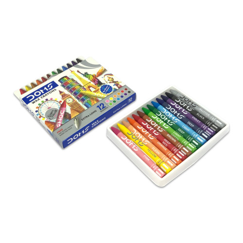 DOMS Extra Long Wax Crayons Box of 12 Assorted Shades