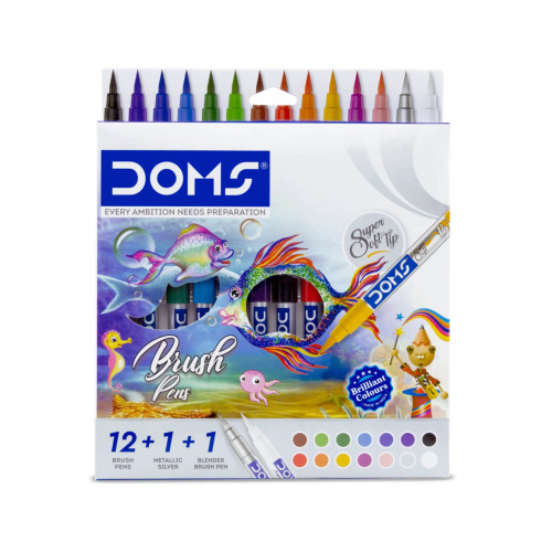 DOMS Brush Pens Box of 14 (13 Shades + Blender Pen)