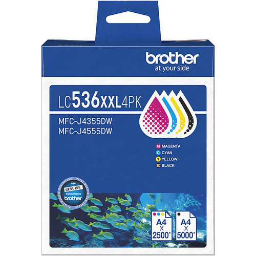 Brother LC-536XXL4PK Original Cyan, Magenta Yellow and Black Ink Cartridge 2.5K/5K Yield Suits MFC-J4355DW/ J4555DW/ J6560DW/ J6975DW/ J5110DW, Value Pack of 4 (CMYB)