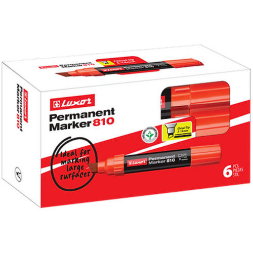 Luxor Jumbo Permanent Marker 810, Red Box of 6