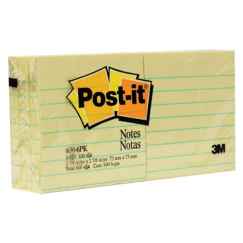 POST-IT NOTES - YELLOW LINED 630 73x73mm Yellow Lined Pk6