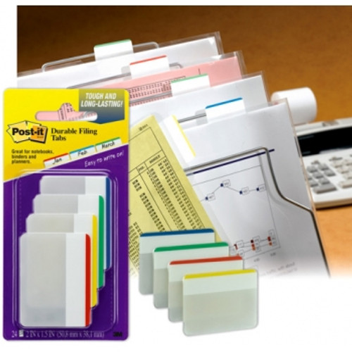 POST-IT 686F-1 DURABLE TABS FLAT WHITE Red Blue Yellow Green 50x38, 24 Pack