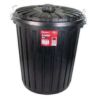 RUBBISH BIN 75 Litre Black With Lid  ***BULKY / FRAGILE ITEM *** 
PACK WITH CARE