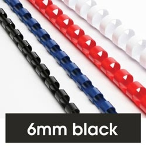 REXEL BINDING COMB 6mm 21 Loop 25Sht Cap Black, Pk100