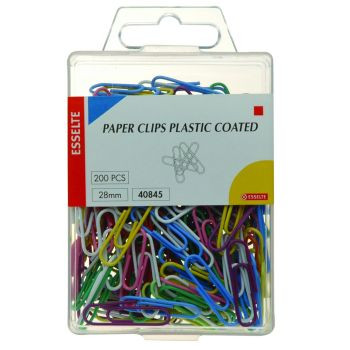 ESSELTE WIRE PAPER CLIP Plastic Coated 28mm Assorted, Pack of 200