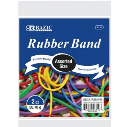 BAZIC RUBBER BANDS 56.7g Assorted Sizes & Colours