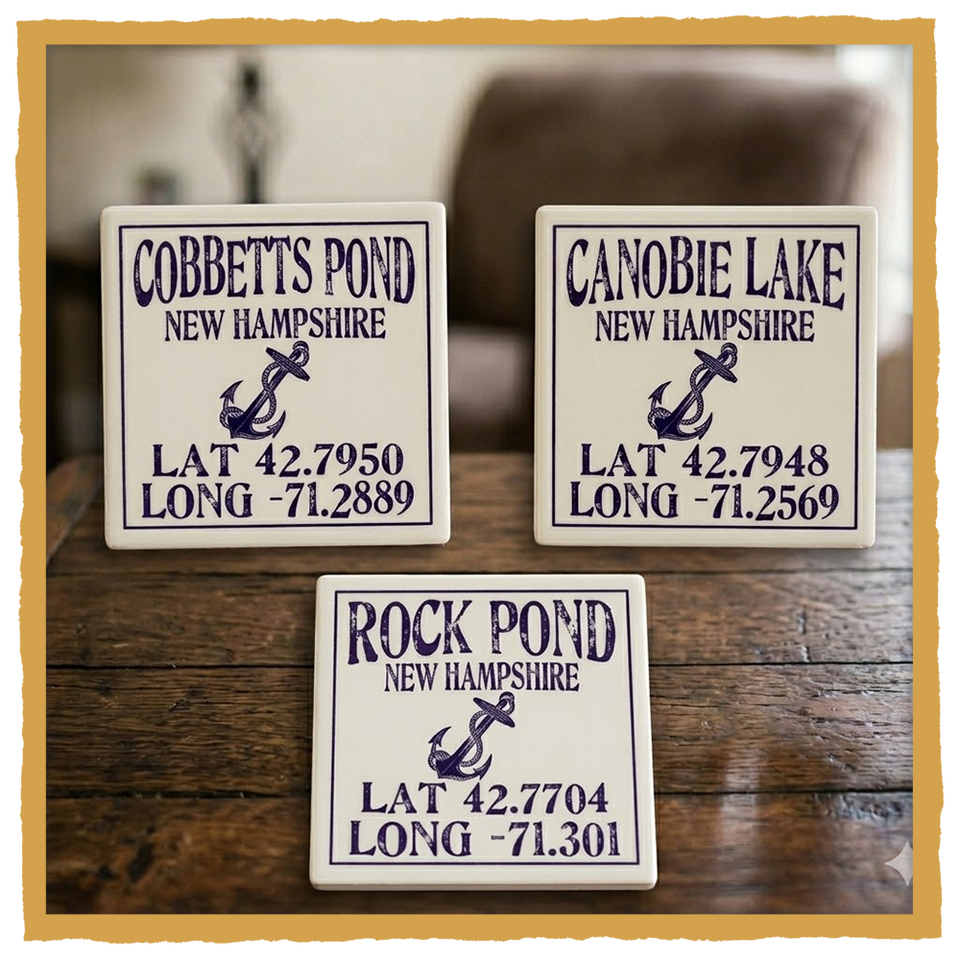 New Hampshire Lake Coasters – Latitude & Longitude Stone Coasters