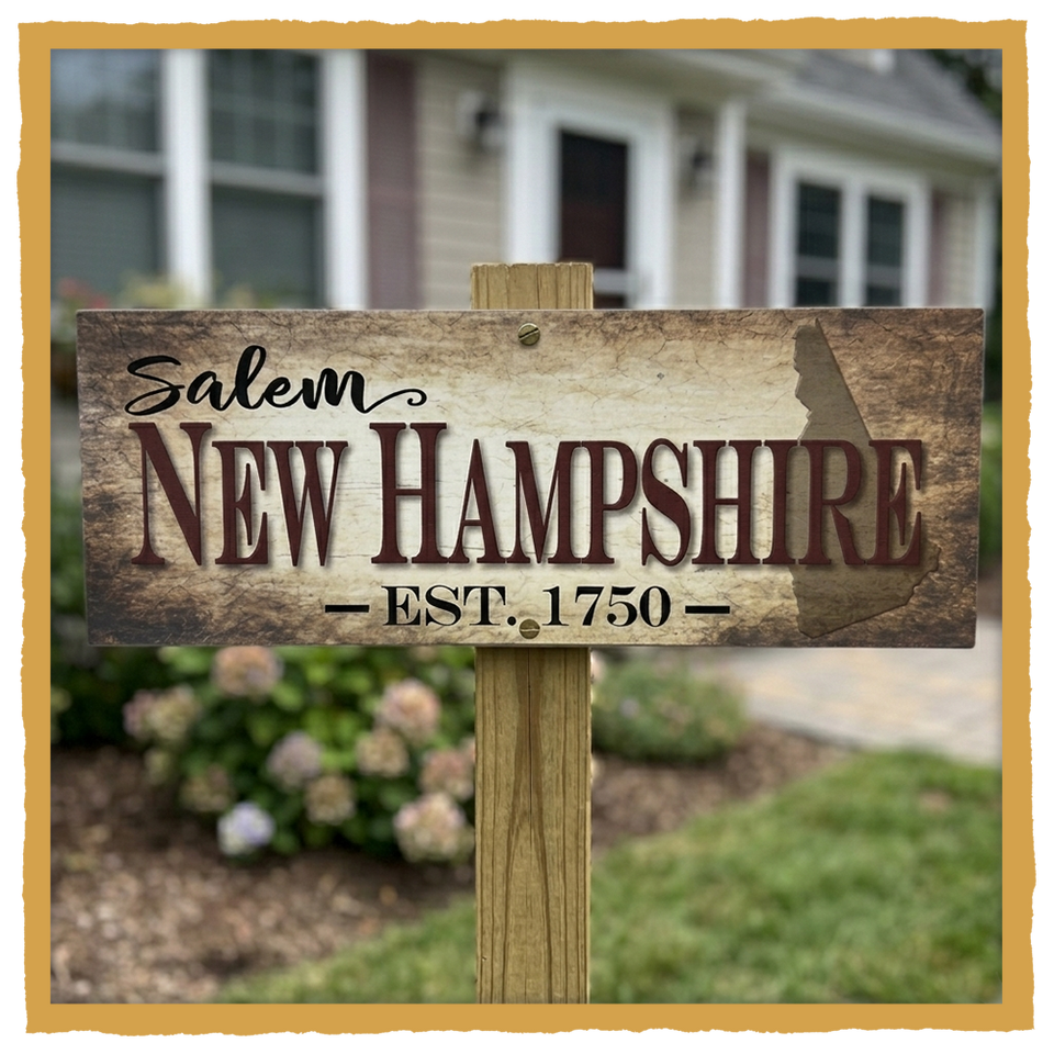 NH ESTABLISHED TOWN SIGN with NH State