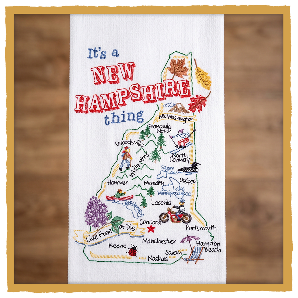 It's a New Hampshire thing embroidered flour sack towel