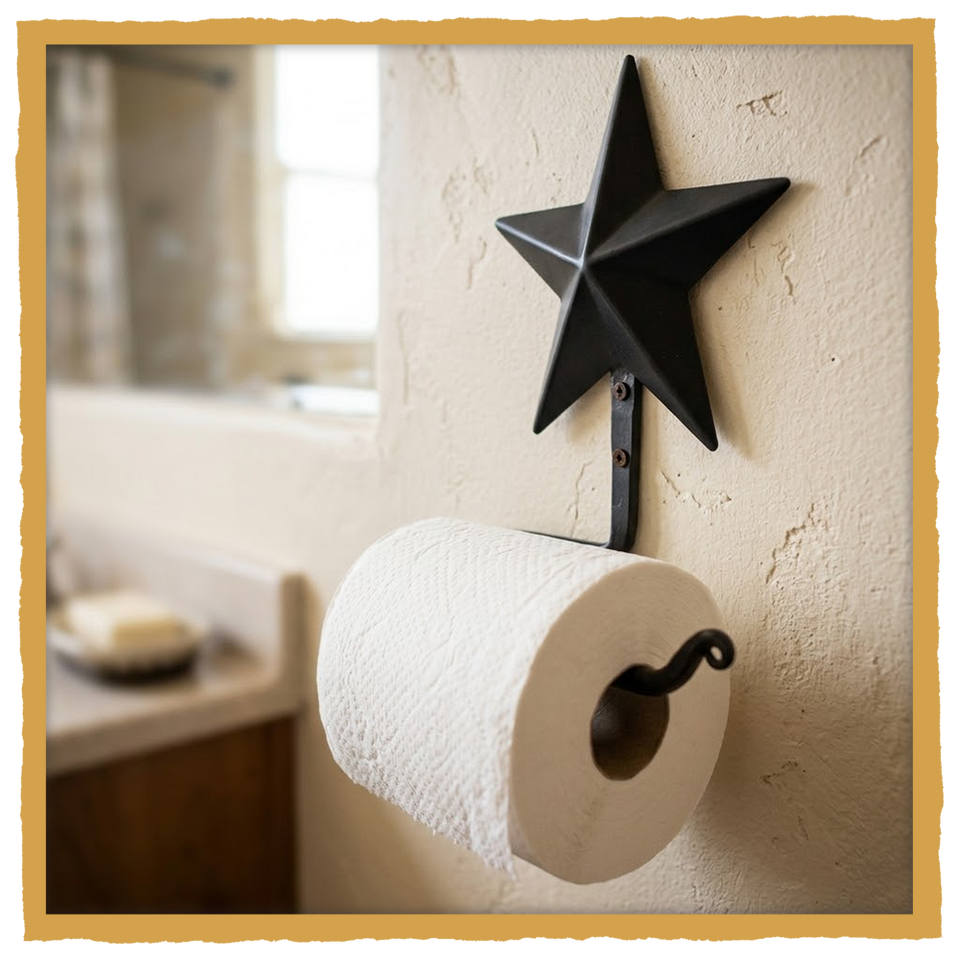 Rustic Black Metal Toilet Paper Holder – Farmhouse Star Design