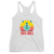 White women's racerback tank top shirt with red Skee-Ball logo and multi-color playfield circle design