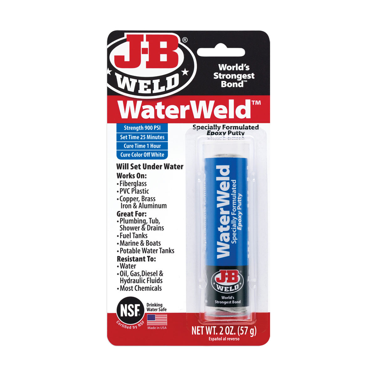 JB Weld Waterweld Stick Epoxy Putty 57gm Blue Bottle Marine