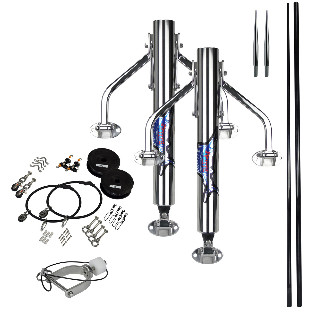 Reelax Grander Series 3K Carbon Fibre Outrigger Poles with Stainless Steel Spears & Rigging
