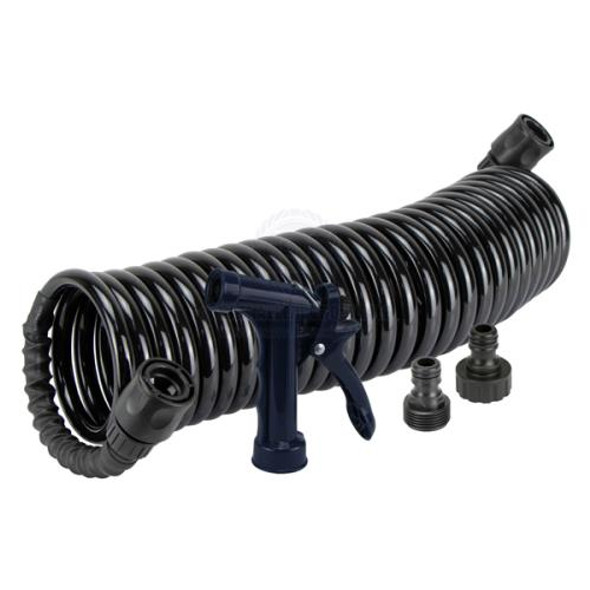 Deck wash hose 7.5m x 3/8 ID black snap-on incl nozzle & 3/4 BSP tails