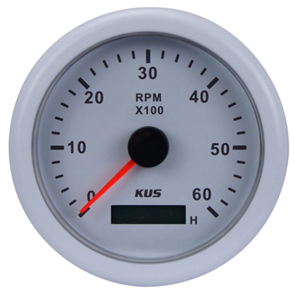 12/24V White S/S Tacho/Hour Meter 0-7000Rpm 85mm