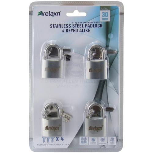 Relaxn Padlocks Stainless Steel 30mm Standard Hasp 4 Keyed Alike