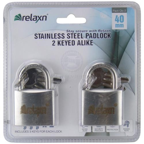 Relaxn Padlocks Stainless Steel 40mm Standard Hasp 2 Keyed Alike