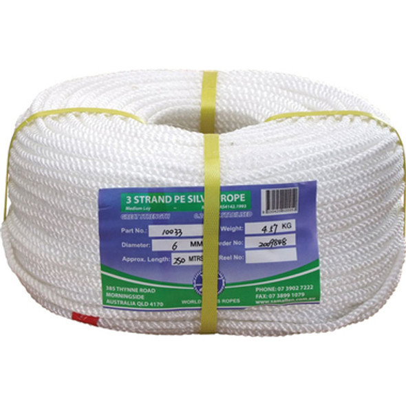 10mm x 330Mtr Genuine Polyethylene Silver Rope - 3 Strand (Coil)