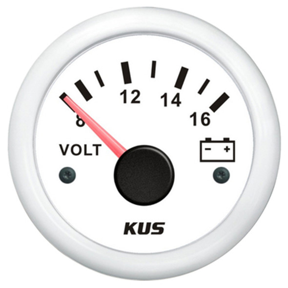  12V Voltmeter 8-16V 52mm White