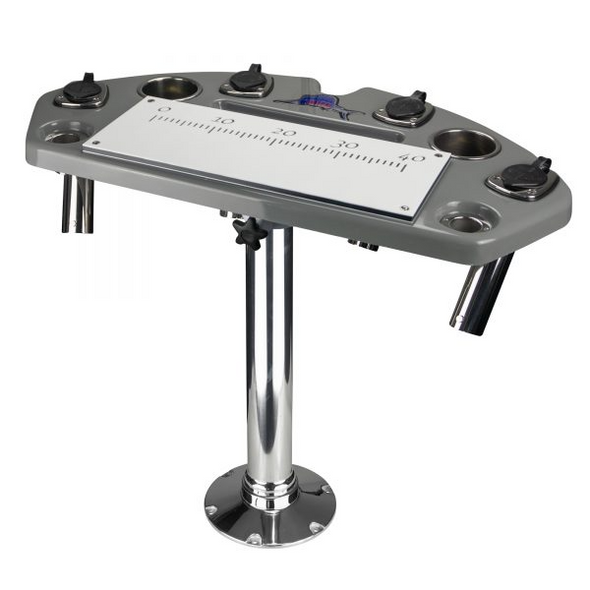 Reelax Light Tackle Station Storm Grey Prep Board and Stainless Steel Pedestal White Pedestal