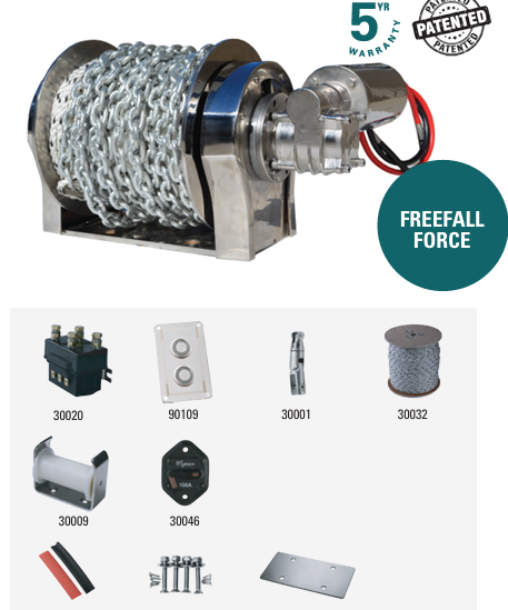 Viper S Series 1000 Gravity Feed Free Fall Bundle with Stainless Steel Marine Gearbox - 90m x 6mm Rope/Chin
