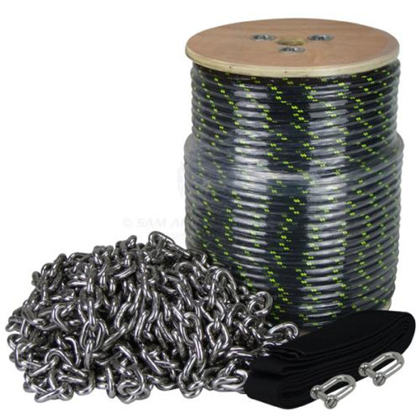 Anchor Rope Chain Deluxe - 6mm x 100m Braid + 8m x 6mm Stainless Steel SL Chain & Sock