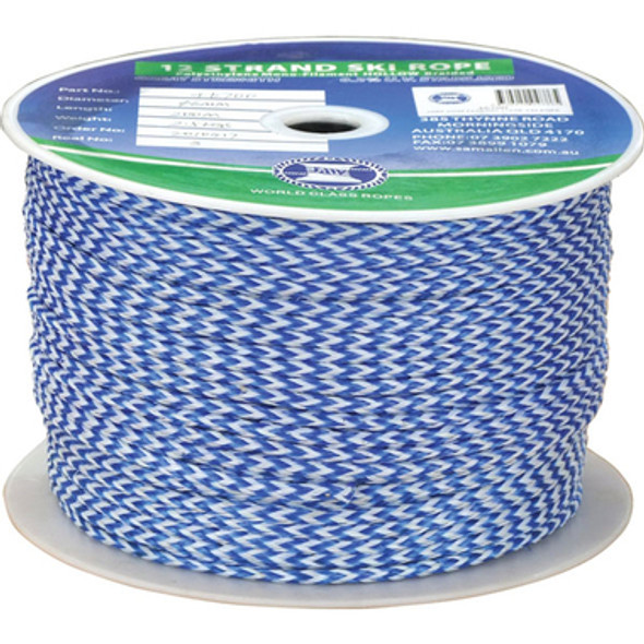 Ski Rope 10mm x 150Mtr PE Mono 16 Strand Blue and White