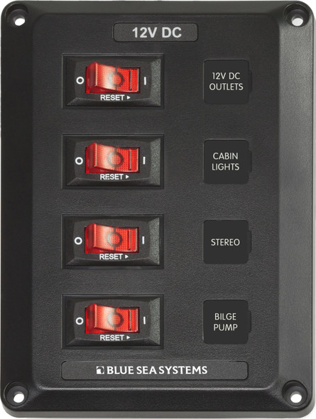 Blue Sea Below Deck Circuit Breaker Panel 12V CB 4 Position 15A