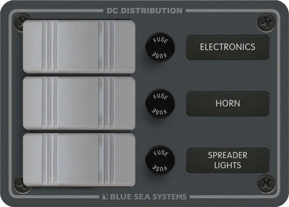 Blue Sea Contura Grey Switch Water-Resistant Panel - 3 Fused