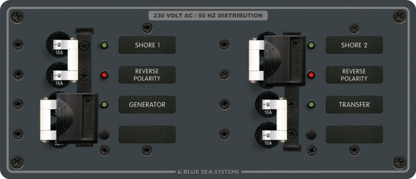 Blue Sea Circuit Breaker Panel AC 230V Traditional Metal Source Selection - 3 Sources
