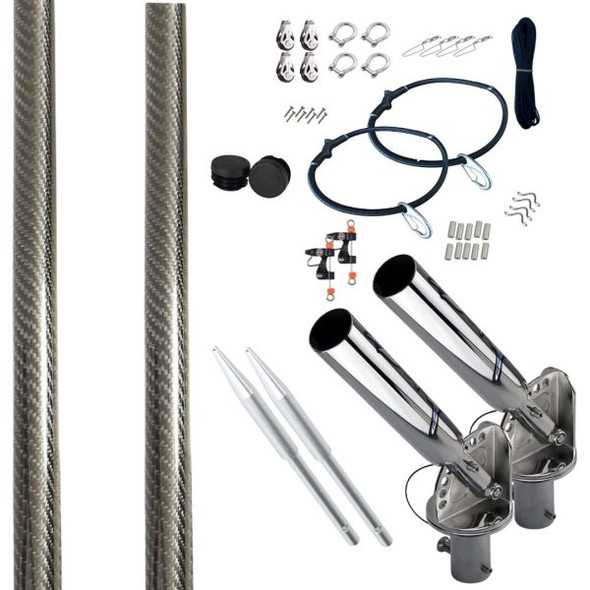 Reelax Gunnel Mnt-Topper Complete Outrigger Kits with 4.5m 3K Grander Series Carbon Outrigger Poles & S/Steel Rigging Kit and Spears