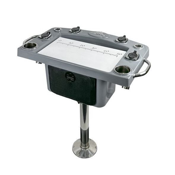 Reelax Light Tackle Station Storm Grey Deluxe Prep Board /Tackle with Drawer & Stainless Steel Pedestal/White Swivel