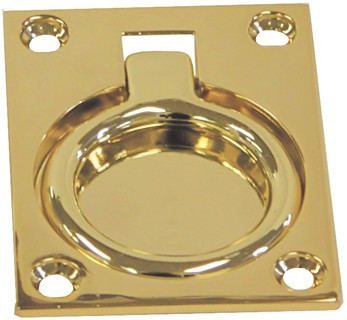 Flush Pull Ring - Rectangular Polished Brass