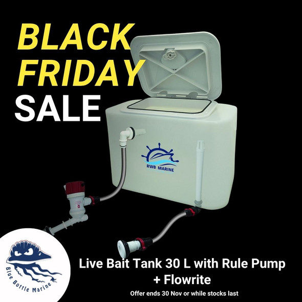 Live Bait Tank 30 Litre Kit With Rule Pump/Flowrite Fittings