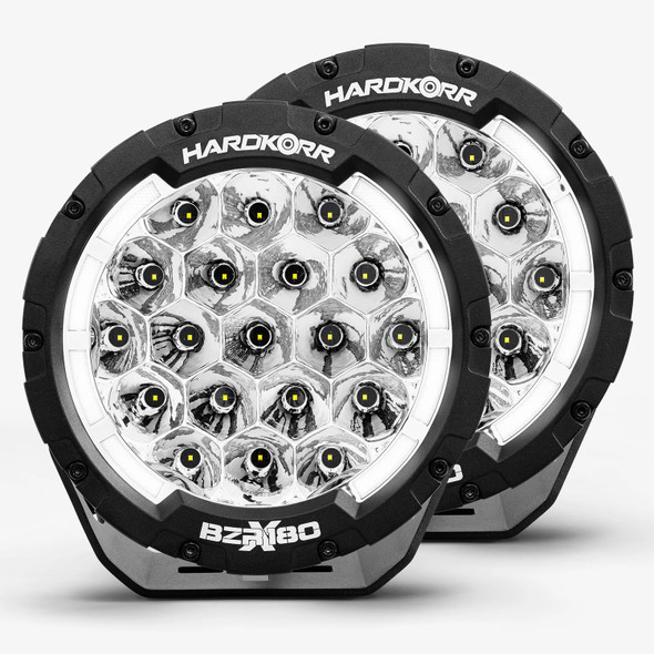 Hardkorr Bzrx Series 7 Round Driving Light Pair - 1 Lux @ 1150M Pair (Sold as a Pair and Includes Wiring Harness)