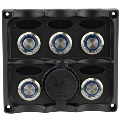 Relaxn Switch Panel Push Button S/Steel 5 Gang with Dual USB & LED Indicators