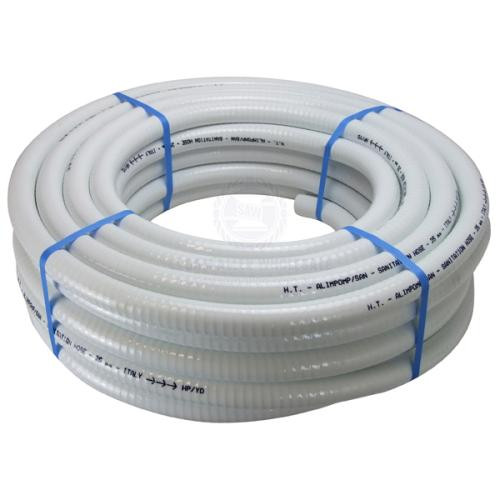 White Steel Reinforced Sanitation Hose - 30m Roll