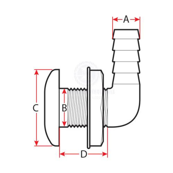 Skin Fitting White Nylon 90° Elbow With Tail Suit 1-1/8 ID Hose