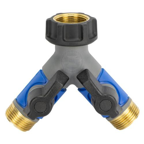 Tap Manifold Y with Valves 3/4in BSPF Input - 3/4in BSPM Output