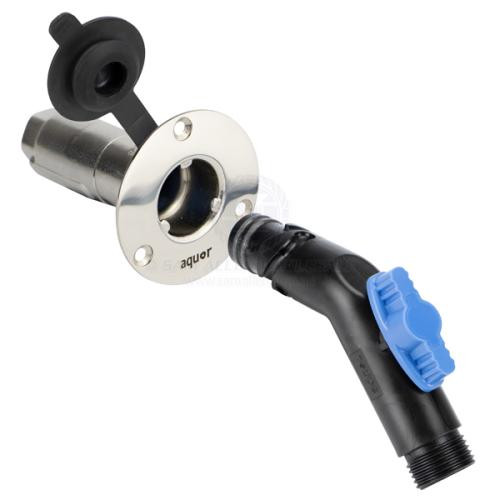 Flush Link RV Water Inlet / Outlet 130 Degree with Valve 1/2 inch NPTF x 3/4 inch GHTM