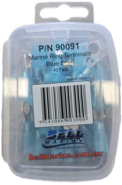 Marine Glue Lined Ring Terminal Blue – 8mm – 40 Pack